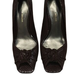 Antonio Melani Brown Snakeskin Embossed Peep Toe Heels Size 8.5